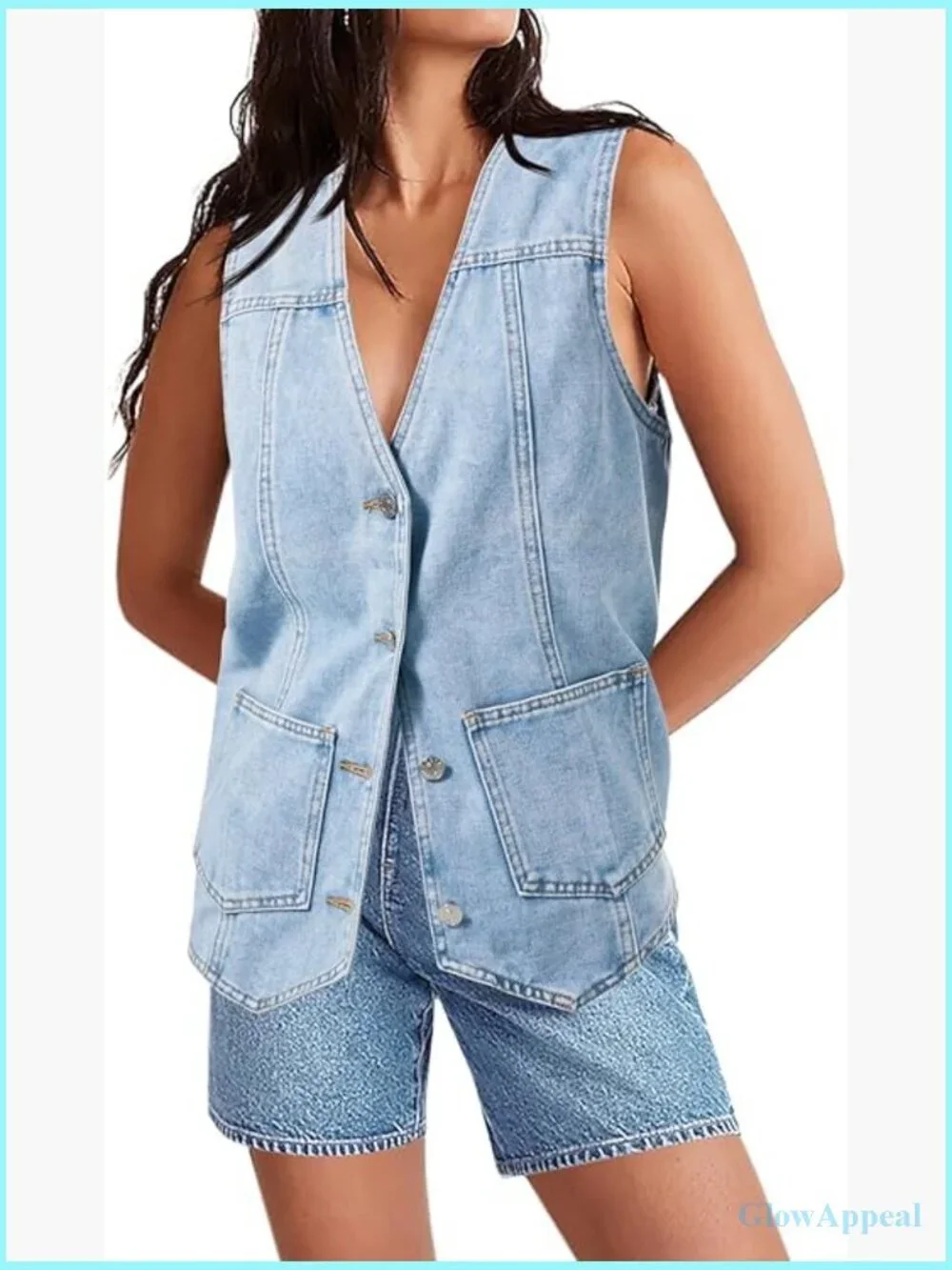 Denim Vest Women Casual V Neck Button Down Sleeveless Jean Jacket
